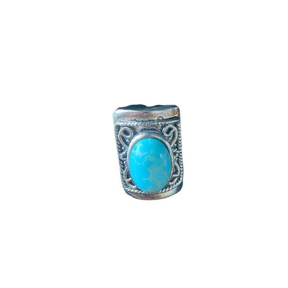 Silver and Turquoise stone look ring - Picture 1 of 8